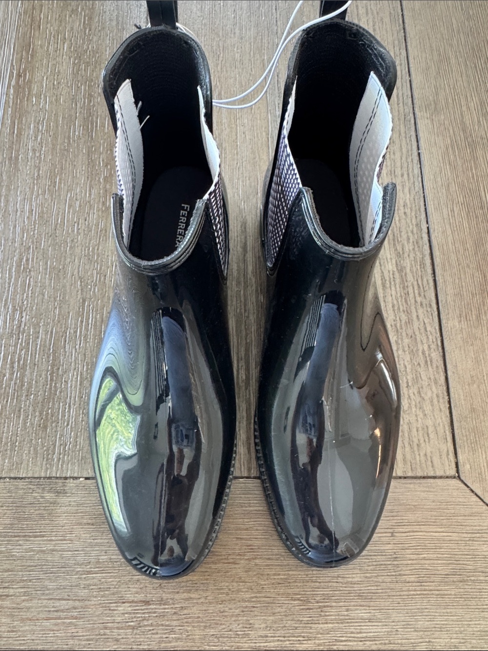 Black Patent Ankle Rain Booties